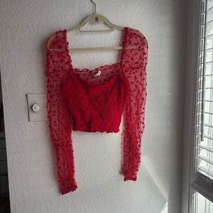 O. Vianca Polka Dot Red Sheer Women's Top